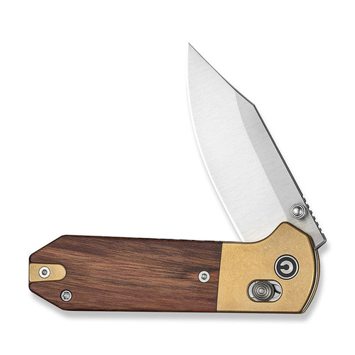 CIVIVI Yonder 2.88" 14C28N Satin Clip Point Blade Guibourtia Wood Handle Stonewashed Brass Bolsters - C25026-1