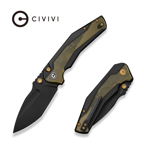 CIVIVI Wellmax 3.6" 14C28N Black Stonewashed Spear Point Blade Black Aluminum Handle Polished Yellow Ultem Inlay - C24008C-2