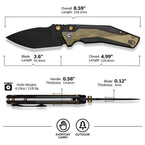 CIVIVI Wellmax 3.6" 14C28N Black Stonewashed Spear Point Blade Black Aluminum Handle Polished Yellow Ultem Inlay - C24008C-2