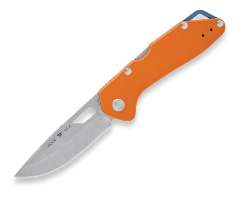 Buck Knives 0724ORS-B Mustang 3.25" 420HC Stonewash Drop Point Blade Orange Anodized Aluminum Handle - 14398