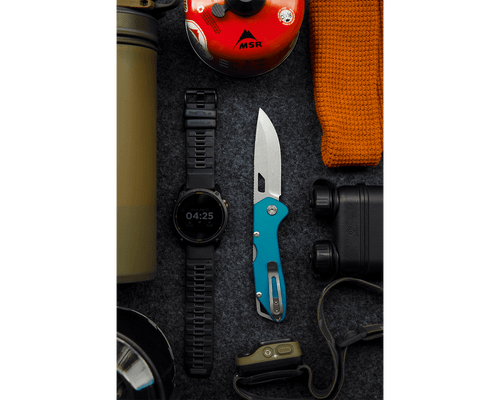 Buck Knives 0724BLS1-B Mustang 3.25" 420HC Stonewash Drop Point Blade Dark Blue Anodized Aluminum Handle - 14396