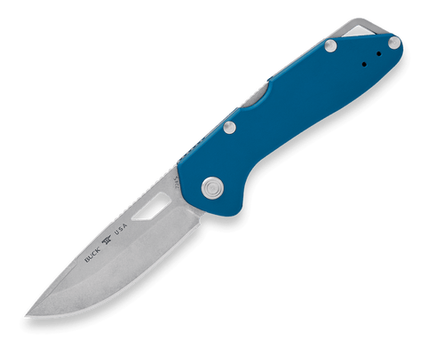 Buck Knives 0724BLS-B Mustang 3.25" 420HC Stonewash Drop Point Blade Blue Anodized Aluminum Handle - 14394