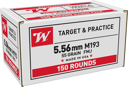 Winchester USA 5.56x45mm NATO M193 Ammunition 55 Grain Full Metal Jacket Value Pack WM193150 - 150 Rounds per Box