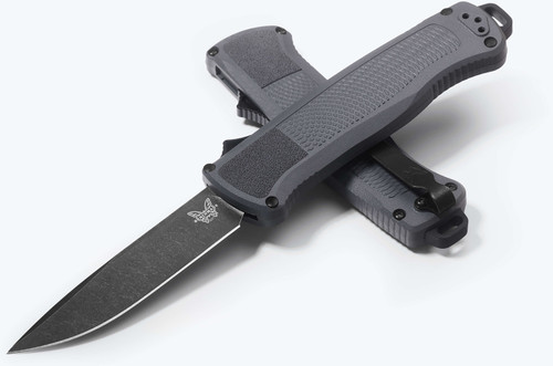 Benchmade Shootout 3.51" CPM-S30V Black DLC Battlewashed Drop Point Blade Dark Gray Grivory Handle OTF Auto - 5371BK-05
