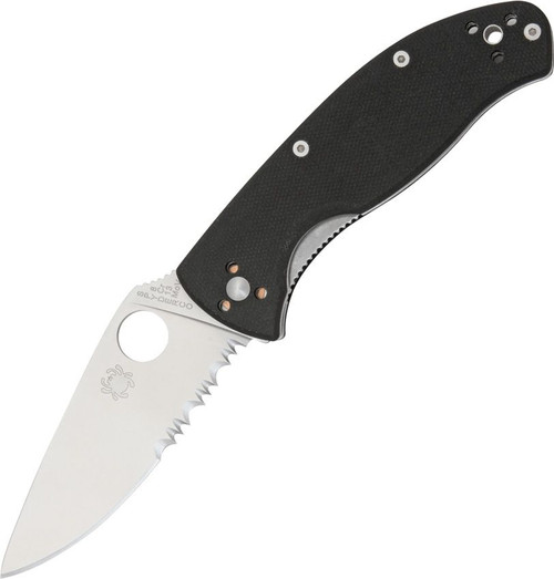 Spyderco Tenacious 3.4" 8Cr13MoV Satin Combo Serrated Leaf Blade Black G10 Handle Liner Lock Folder - C122GPS