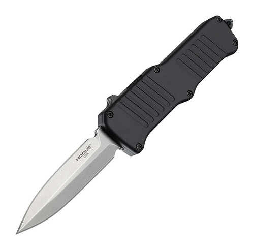 Hogue Mini Incursion OTF 3.10" 154CM Stone Tumbled Double Edge Plain Blade Matte Black Aluminum Handle Knife - 54070