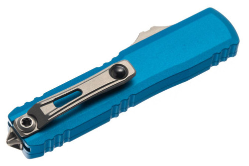 Microtech UTX-70 Gen IV OTF 2.5" M390MK Stonewash Double Edge Spartan Blade Blue Aluminum Handle Auto - 12494-10BL