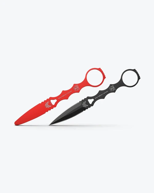 Benchmade SOCP Dagger 176BK-COMBO 3.22" 440C Black Double Edge Blade & Red Trainer Set Black Sheath - 176BK-COMBO