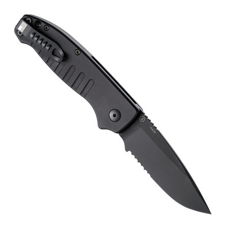 Hogue Ballista Automatic Knife 3.50" CPM-154 Black Cerakote Serrated Blade Black Aluminum - 64139