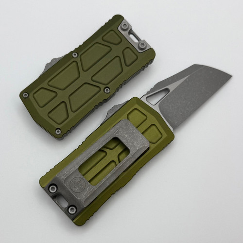 Microtech Exocet II OTF 2.375" M390MK Apocalyptic Wharncliffe Blade Aluminum Handle OD Green Money Clip - 1156-10APOD