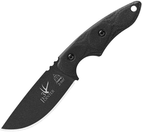 TOPS Knives 3 Pointer Fixed Blade Knife 3.13" 1095 Carbon Black Blade - 3PR-01