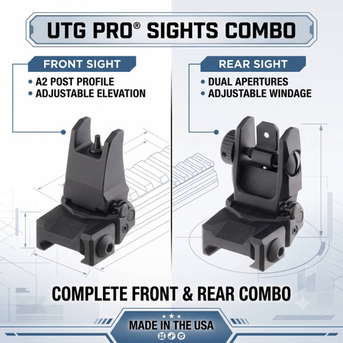 UTG Pro USA Front and Rear Flip-Up Back-Up Sight Set Matte Black - TLURS55 / TLUFS55