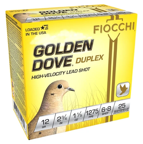 Fiocchi 12DD1568 Golden Dove 12 Gauge 2.75" 1-1/5 oz #6/#8 Shot - 25 Round Box