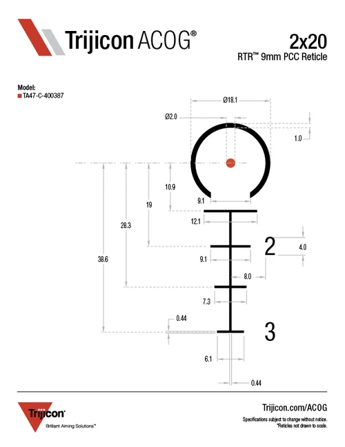 Trijicon Compact ACOG 2x20 Red 9mm PCC RTR Reticle w/ Q-LOC Mount - TA47-C-400410