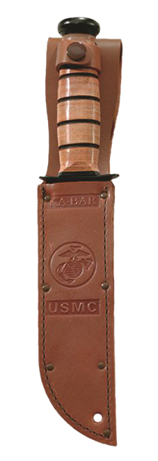 KA-BAR 1218 USMC Fighting/Utility Knife 7.0" 1095 Cro-Van Stacked Leather Handle - 1218