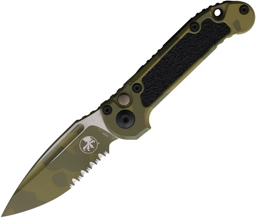 Microtech Auto LUDT Gen III Button Lock 3.4" M390MK Bazooka Camo Blade Tan Aluminum - 1135-2BOCS-Z4