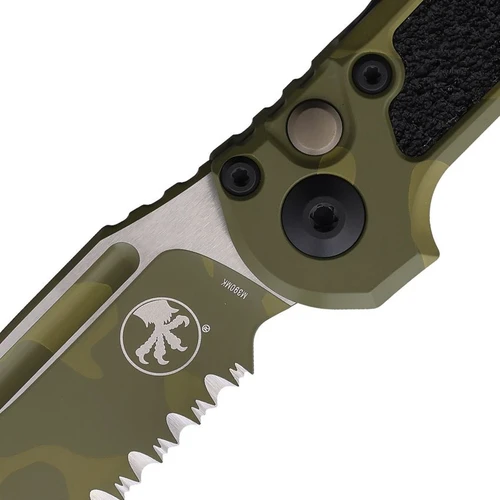 Microtech Auto LUDT Gen III Button Lock 3.4" M390MK Bazooka Camo Blade Tan Aluminum - 1135-2BOCS-Z4