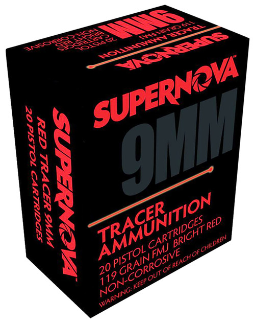Supernova PMSN9MMR Red Tracer 9mm Luger Ammo 119 Grain Full Metal Jacket (FMJ) - 20 Round Box