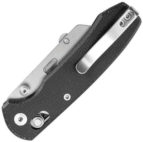 Travisa TG01-BM Puppy Utility Crossbar Lock 2.63" SK5 Carbon Steel Razor Blade Black Micarta Handles - TG01-BM