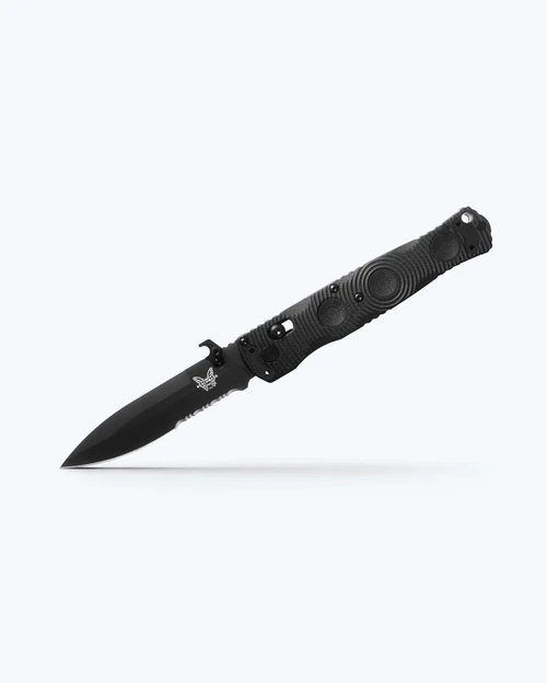 Benchmade 393SBK Mini SOCP Folder 3.76" CPM-S30V Black Cerakote Combo Blade - 393SBK