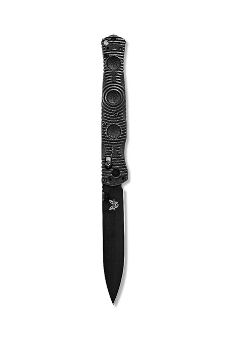 Benchmade 391BK SOCP Folding Knife - 4.47" D2 Black Cerakote Spear Point Plain Blade, Black CF-Elite Handles, Carbide Glass Breaker Benchmade 391BK SOCP Folding Knife - 4.47" D2 Black Cerakote Spear Point Plain Blade, Black CF-Elite Handles, Carbide Glass Breaker