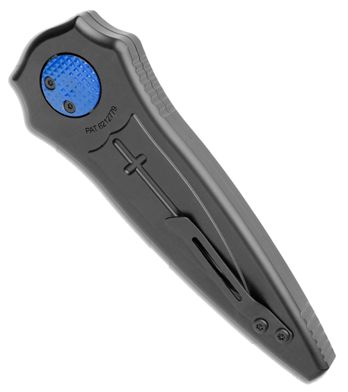 Paragon (Ashville Steel)  Warlock Gravity Knife - Cross/Shield/Sword, Blue Inserts,  4" CPM-S30V Two-Tone Dagger Blade Paragon (Ashville Steel)  Warlock Gravity Knife - Cross/Shield/Sword, Blue Inserts,  4" CPM-S30V Two-Tone Dagger Blade