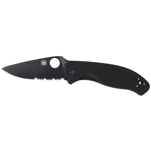 Spyderco Tenacious Partially Serrated Folding Knife - 3.4" Black Blade, Black G10 Handles - C122GBBKP