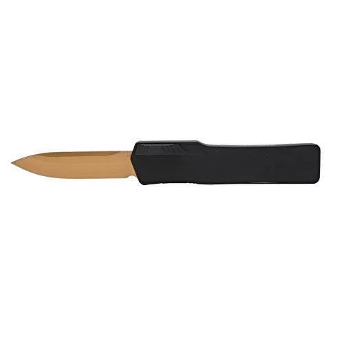 Heretic Knives Cleric OTF - 3.50" Bronze PVD Drop Point Blade, Black Aluminum Handle