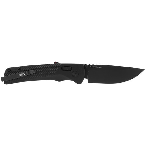SOG Flash AT Blackout Assisted Folding Knife - 3.45" D2 Black Plain Blade, Black GRN Handles SOG Flash AT Blackout Assisted Folding Knife - 3.45" D2 Black Plain Blade, Black GRN Handles