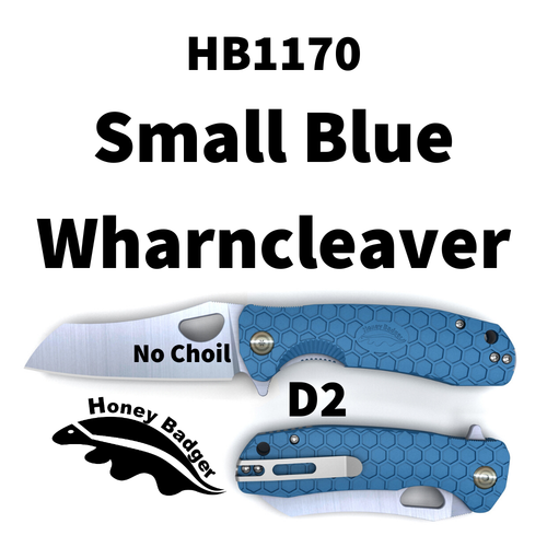 Honey Badger Knives Warncleaver Linerlock Folding Knife - 2.81" D2 Warncleaver Blade, Blue GRN Handle Honey Badger Knives Warncleaver Linerlock Folding Knife - 2.81" D2 Warncleaver Blade, Blue GRN Handle