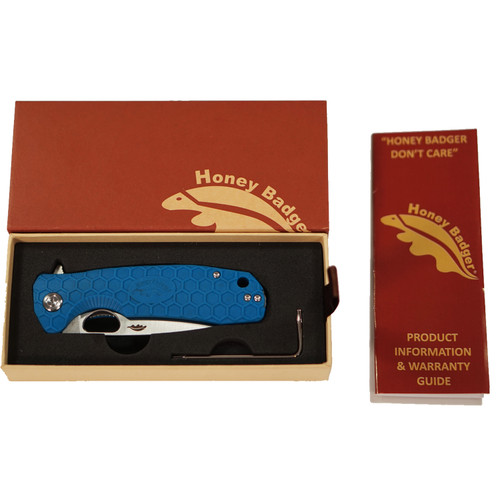Honey Badger Knives Medium Linerlock Blue Folding Knife - 3.19" 8Cr13MoV Blade, Blue Textured GRN Handle Honey Badger Knives Medium Linerlock Blue Folding Knife - 3.19" 8Cr13MoV Blade, Blue Textured GRN Handle