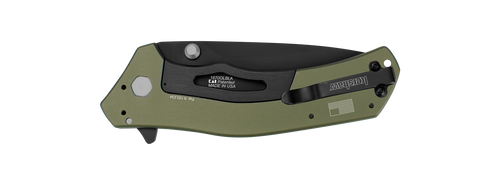 Kershaw Knockout Assisted Flipper Knife - 3.25" Black Plain Blade, Olive Drab Aluminum Handles