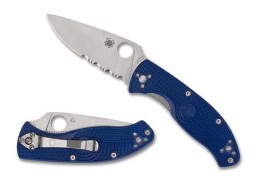 Spyderco Tenacious Lightweight Blue Folding Knife - 3.39" S35VN Satin Combo Blade, Blue FRN Handles
