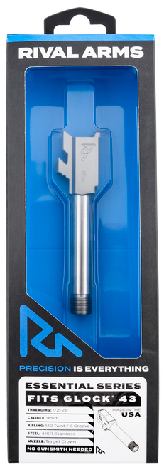 Rival Arms G43 Essential Drop-In Threaded Barrel -  Stainless Steel Finish, Fits the Glock 43