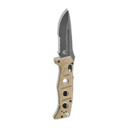 Benchmade 2750SGY-3 Auto Adamas - 3.78" CruWear Tungsten Gray Serrated Blade, Desert Tan G10 Handles, Ballistic Nylon Sheath Benchmade 2750SGY-3 Auto Adamas - 3.78" CruWear Tungsten Gray Serrated Blade, Desert Tan G10 Handles, Ballistic Nylon Sheath
