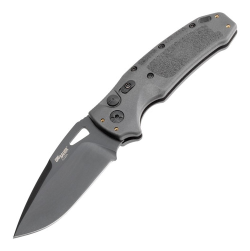 SIG Sauer by Hogue K320A Tactical AUTO Folding Knife - 3.5" S30V Black Drop Point Plain Blade, Gray Polymer Handles