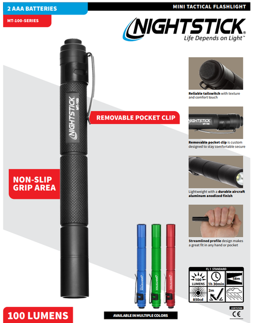 Nightstick MT-100 Mini-Tac Flashlight - 100 Lumens,484 Candela, Black, IPX4 Water-Resistant Nightstick MT-100 Mini-Tac Flashlight - 100 Lumens,484 Candela, Black, IPX4 Water-Resistant
