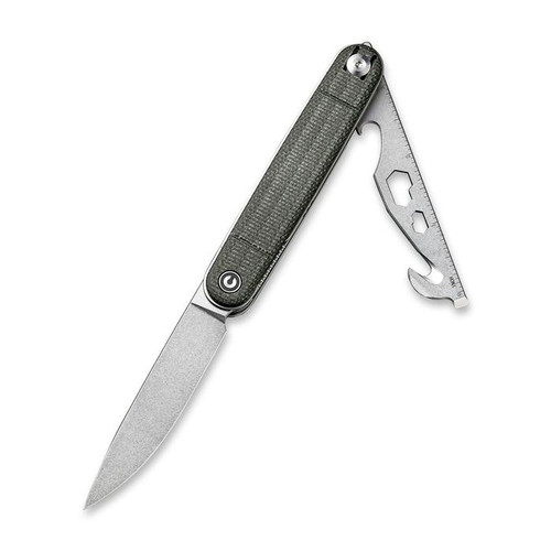 CIVIVI Crit Front Flipper Knife With Multi-Tool - Green Micarta Handle, 3.18" Stonewashed Nitro-V Steel CIVIVI Crit Front Flipper Knife With Multi-Tool - Green Micarta Handle, 3.18" Stonewashed Nitro-V Steel