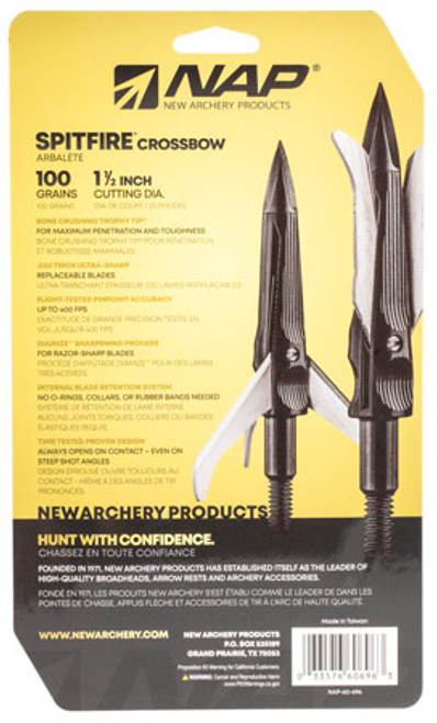 NAP NAP-60-696 Spitfire Crossbow 100 grain Broadhead 3 Pack NAP NAP-60-696 Spitfire Crossbow 100 grain Broadhead 3 Pack