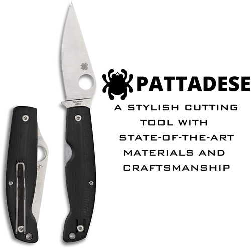 Spyderco Pattadese Folding Knife - 3.16" M390 Satin Plain Blade, Contoured Black G10 Handles Spyderco Pattadese Folding Knife - 3.16" M390 Satin Plain Blade, Contoured Black G10 Handles