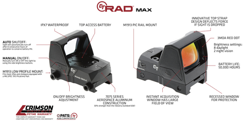 Crimson Trace RAD Max Red Dot - Large Open Reflex Sight, Black, 3 MOA Crimson Trace RAD Max Red Dot - Large Open Reflex Sight, Black, 3 MOA