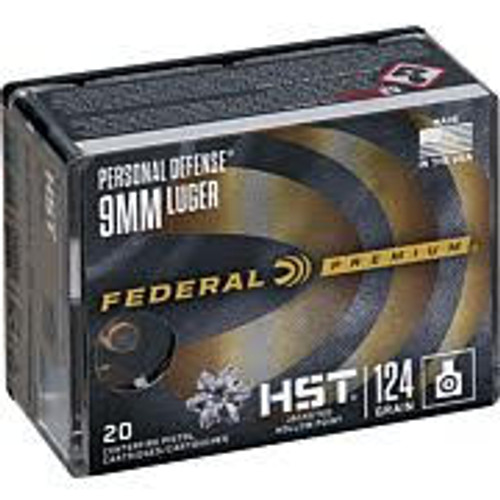 FEDERAL AMMO PREMIUM 9MM LUGER 124GR. HST JHP 20-PACK