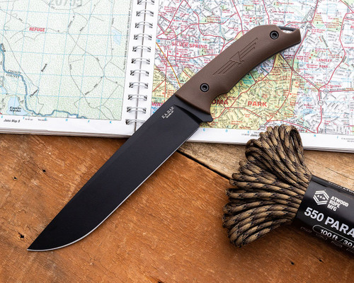 KA-BAR 7511 Jarosz Camp Turok Fixed Blade Knife - 8" 1095 Carbon Drop Point, Brown Ultramid Handles, Celcon Sheath KA-BAR 7511 Jarosz Camp Turok Fixed Blade Knife - 8" 1095 Carbon Drop Point, Brown Ultramid Handles, Celcon Sheath