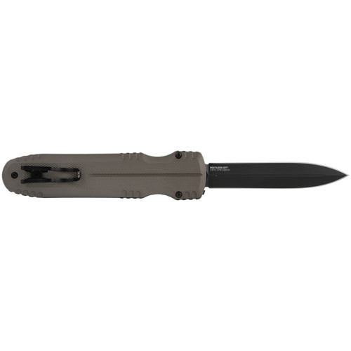 SOG Pentagon OTF FDE - 3.79" S35VN Black Double Edge Dagger Blade, FDE Aluminum Handles SOG Pentagon OTF FDE - 3.79" S35VN Black Double Edge Dagger Blade, FDE Aluminum Handles