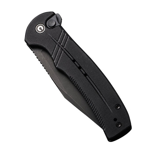 CIVIVI Knives Cogent Flipper Knife - 3.47" 14C28N Black Stonewashed Plain Blade, Button Lock, Black G10 Handles CIVIVI Knives Cogent Flipper Knife - 3.47" 14C28N Black Stonewashed Plain Blade, Button Lock, Black G10 Handles