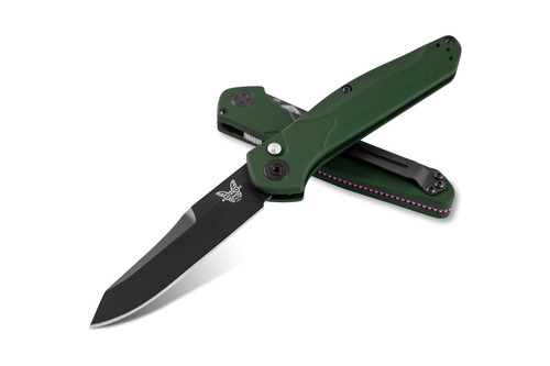 Benchmade 9400BK Osborne AUTO Folding Knife - 3.4" S30V Black Plain Blade, Green Aluminum Handles