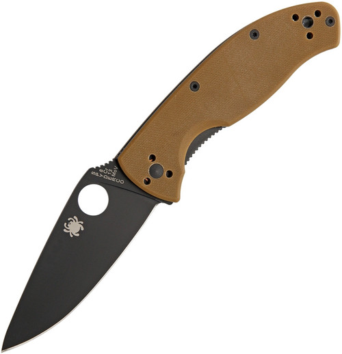 Spyderco Tenacious Folding Knife - 3-3/8" Black Plain Blade, Brown G10 Handles