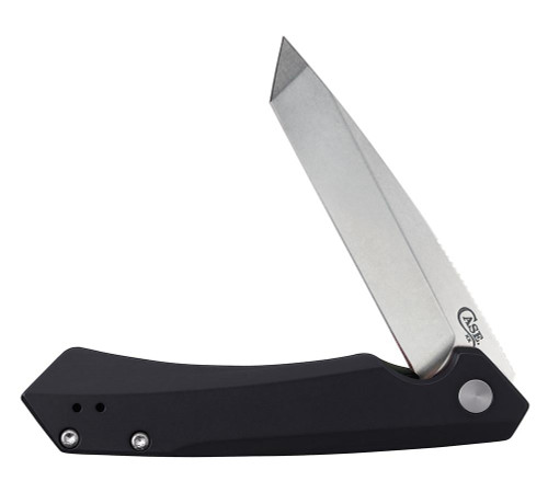 Case Kinzua Flipper Knife - 3.4" CPM-S35VN Satin Tanto Blade, Black Anodized Aluminum Handles