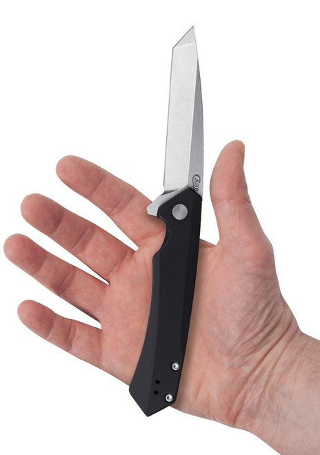 Case Kinzua Flipper Knife - 3.4" CPM-S35VN Satin Tanto Blade, Black Anodized Aluminum Handles Case Kinzua Flipper Knife - 3.4" CPM-S35VN Satin Tanto Blade, Black Anodized Aluminum Handles