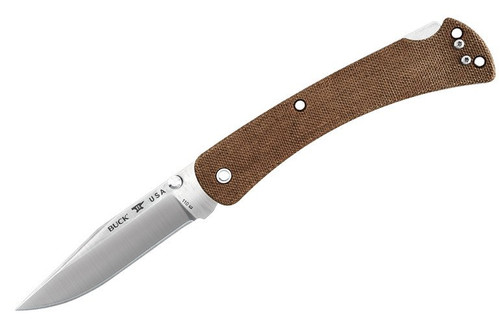 Buck 110 Slim Pro Folding Hunter - 3.75" S30V Plain Blade, Brown Micarta Handles, Deep Carry Pocket Clip